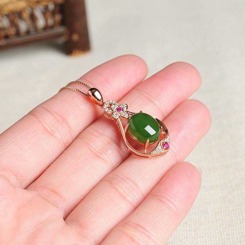 POMOiii Подвеска из натурального нефрита с инкрустацией розовым золотом, яшма, модное женское ожерелье из нефрита Хотан, нефритовый кулон, ювелирные изделия для очарования, подарок на свадьбу, помолвку