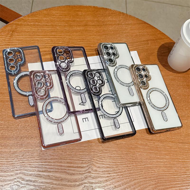 Fashion Magnetic Diamond Frame Cover for Samsung Galaxy S25 Ultra S24 FE A56 A36 A26 A16 A55 A35 A25 A15 A54 Case iPhone 16 15 Plus 14 13 Pro Max Case