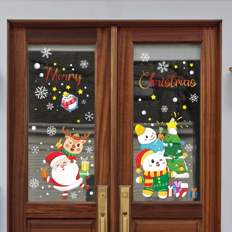 Съемная рождественская ПВХ-статичная наклейка Санта-Лось Наклейки на окна Украшение Снежинки Наклейки на стены Новогодняя 2025 Вечеринка Стекло Паста
