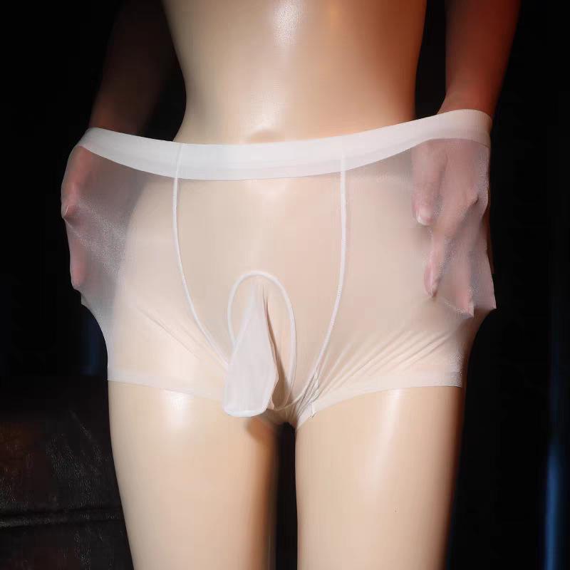 Мужские прозрачные трусы-слипы из ледяного шелка с разделением для JJ - Сексуальное, маслянистое ощущение обнаженности, боксеры больших размеров