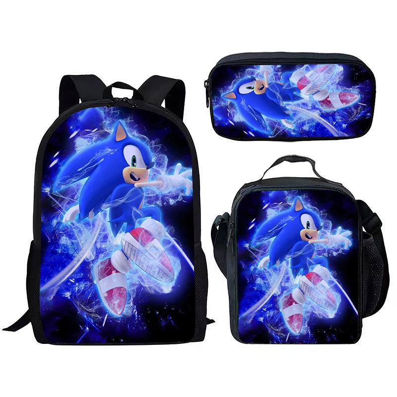 Sonic Backpack Set for Kids 3-Piece Anime School Bag Lunch Bag Pencil Case Elementary Students Gift