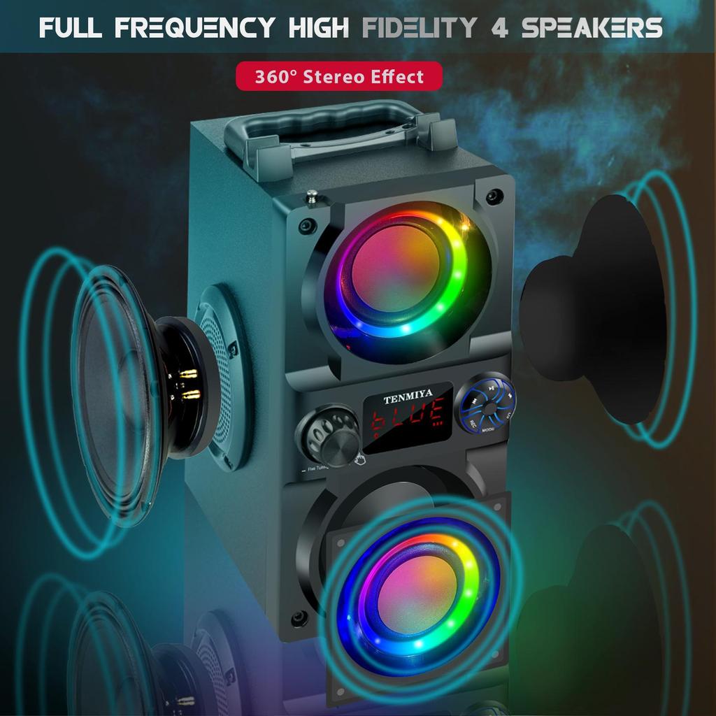 TOPROAD 40W Portable Bluetooth Speaker with Subwoofer Wireless Stereo Bass Outdoor Party Speakers Support Remote Control FM Radio RGB LED Lights