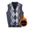Men's Autumn/Winter Plus Velvet V-Neck Diamond Jacquard Sweater Vest