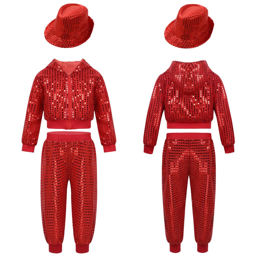 Children Dancewear Suits Kids Girls Boys Shiny Sequins Clothing Sets Hip Hop Dance Stage Costumes