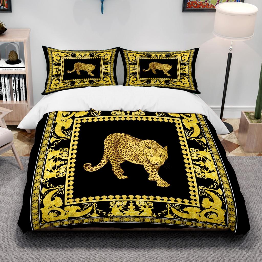 Baroque Bedding Set European Style Black Gold Luxurious Duvet Cover Pillowcases 100% Polyester Full Size Home Decor Bedding Set