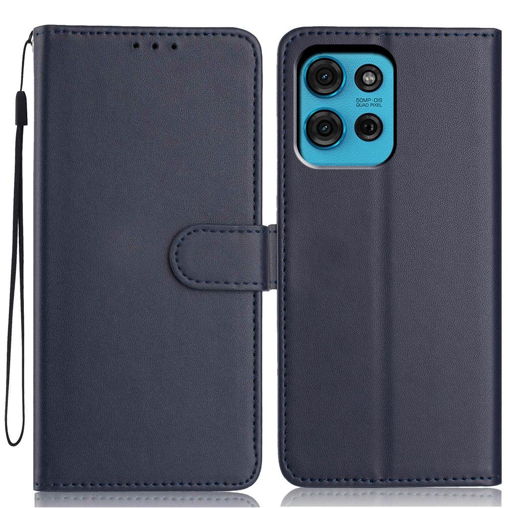 For Motorola Moto G75 5G Wallet Case Solid Color Leather Stand Phone Cover with Strap/Multiple Card Slots