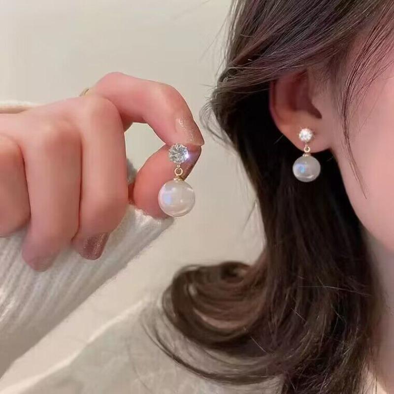 New Pearl Red Shiny Crystal Drop Earring for Women Fancy Simulated-pearl Long Hoop Earring Party Jewelry Gifts
