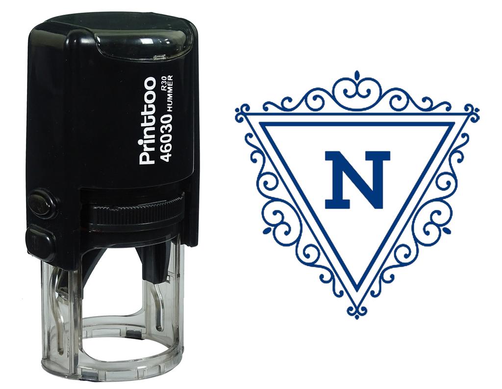 Printtoo N Alphabet Swirl Border Triangle Monogram Initial Self Inking Rubber Stamp Office