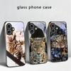 Цветочный Леопардовый Тень Для iPhone 17 Air 16 E 15 Plus 14 Pro Max 13 12 mini 11 5 6 7 8 Plus XR XSMax SE Черный Стеклянный Чехол для Телефона