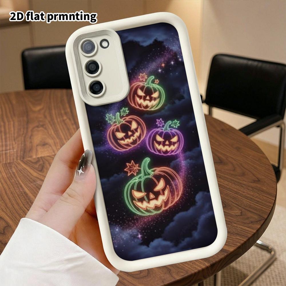 Phone Case: 2D Flat Samsung Galaxy A34 A35 M05 M06 S20 S22 S21 FE Plus 5G Layered Protective Case, Neon Pumpkin, Christmas and Halloween Gift