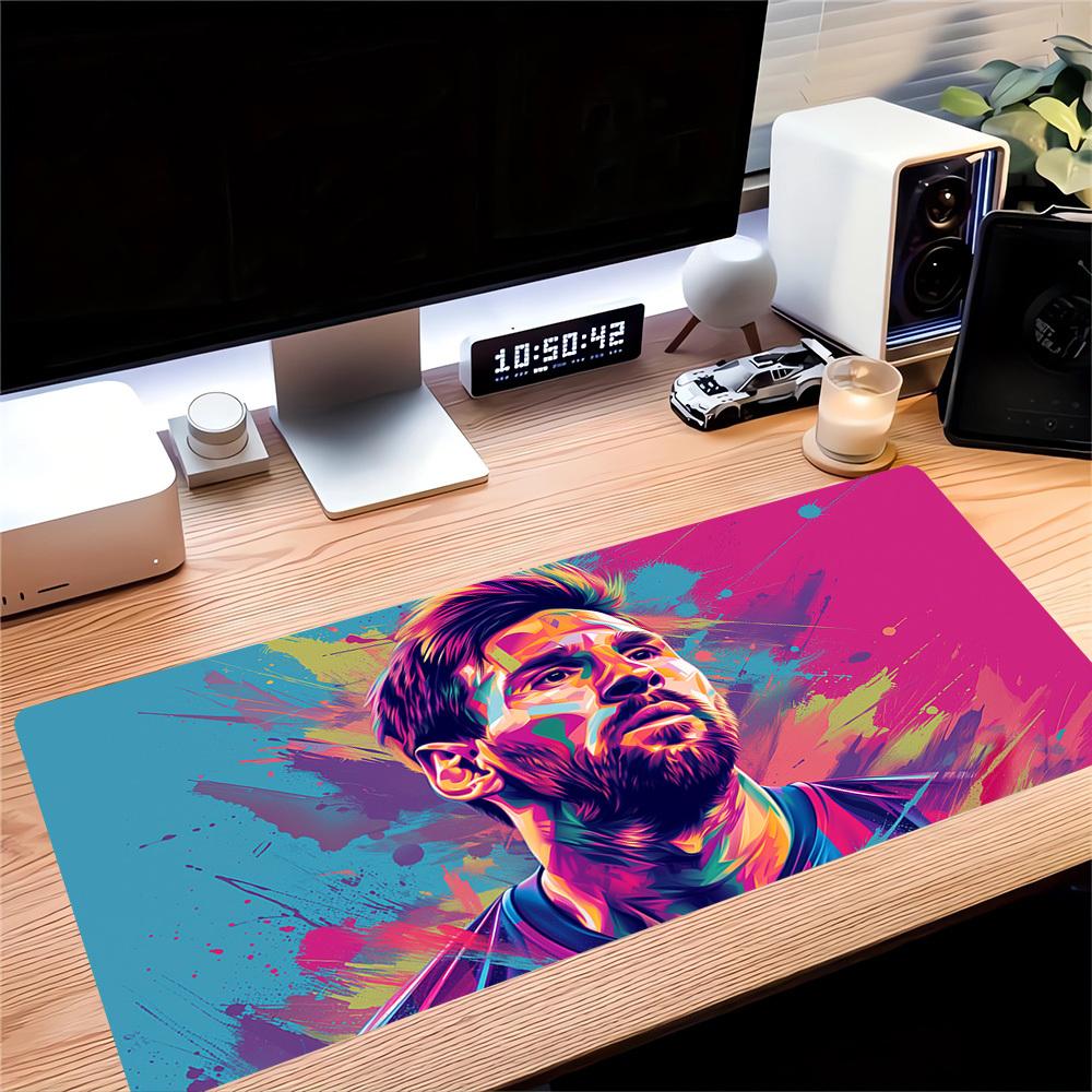 1pc Large Gaming Mouse Pad, UV Reactive Non-Slip Desk Mat, Washable PolyesterFootball, stars, World CupComputer Pad with Vibrant Game Machin