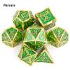 7 Pcs Green Golden Double Swords Metal Dice Solid Polyhedral Dice Set Suitable for Role-Playing RPG Board Game