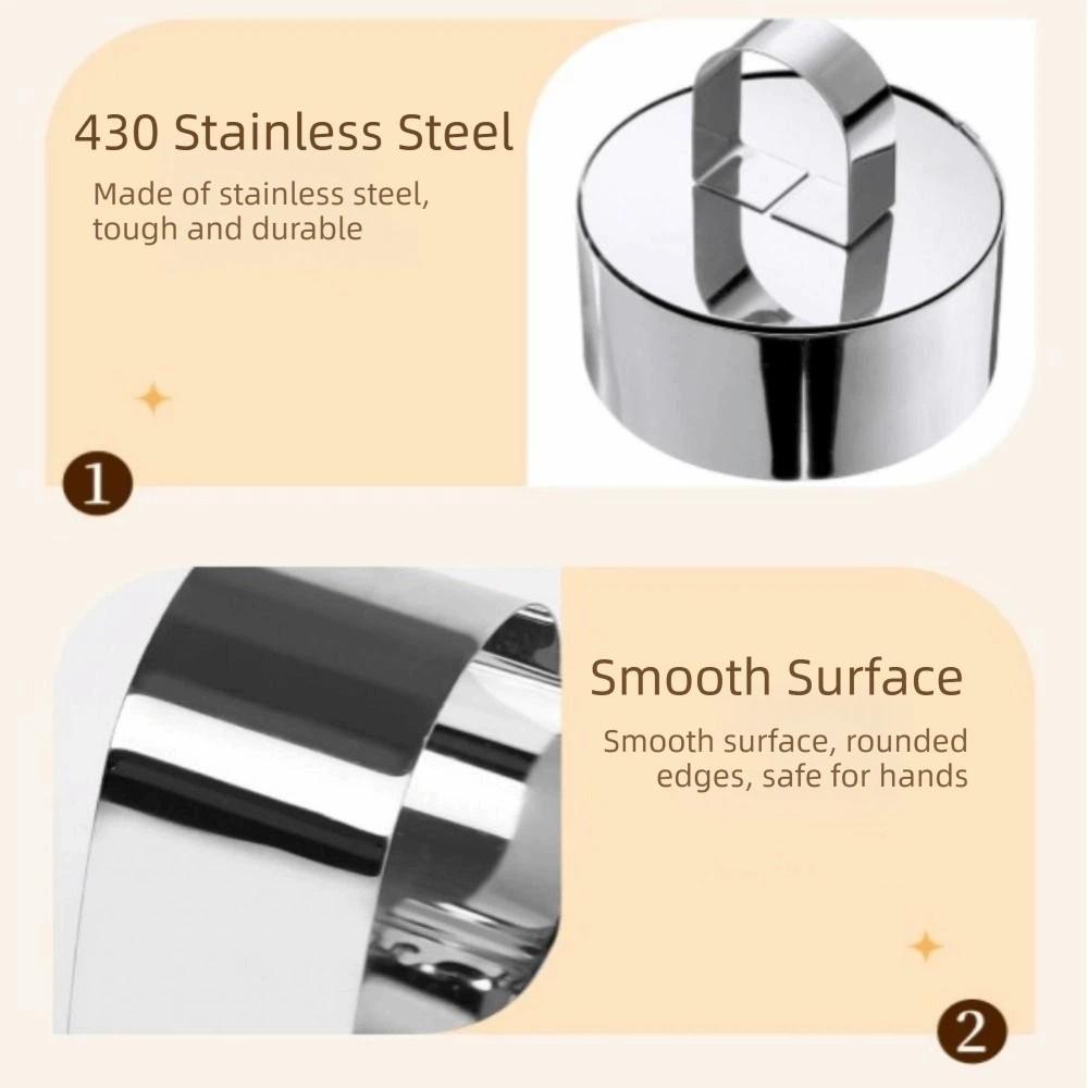 4Pcs Stainless Steel Cake Ring Mold Reusable Easy Release Cooking Ring DIY Baking Surface Smooth Dessert Food Molds with Pushers