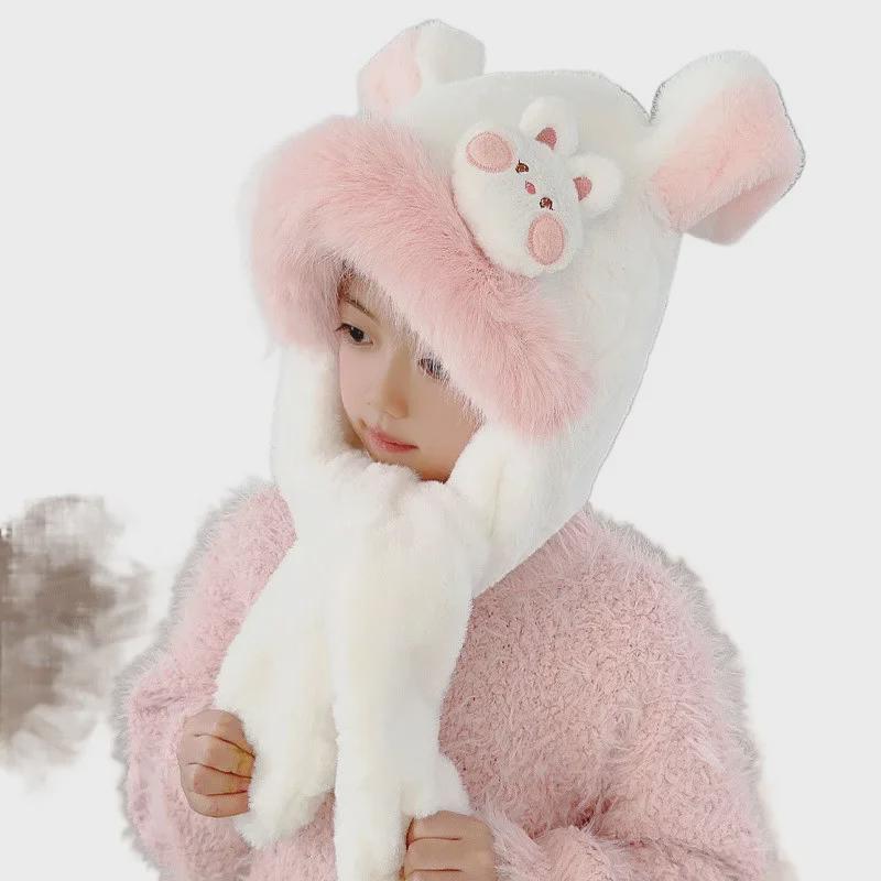 Милый детский комплект из шапки и шарфа с кроличьими ушками — мягкие, теплые и подвижные ушки для девочек.