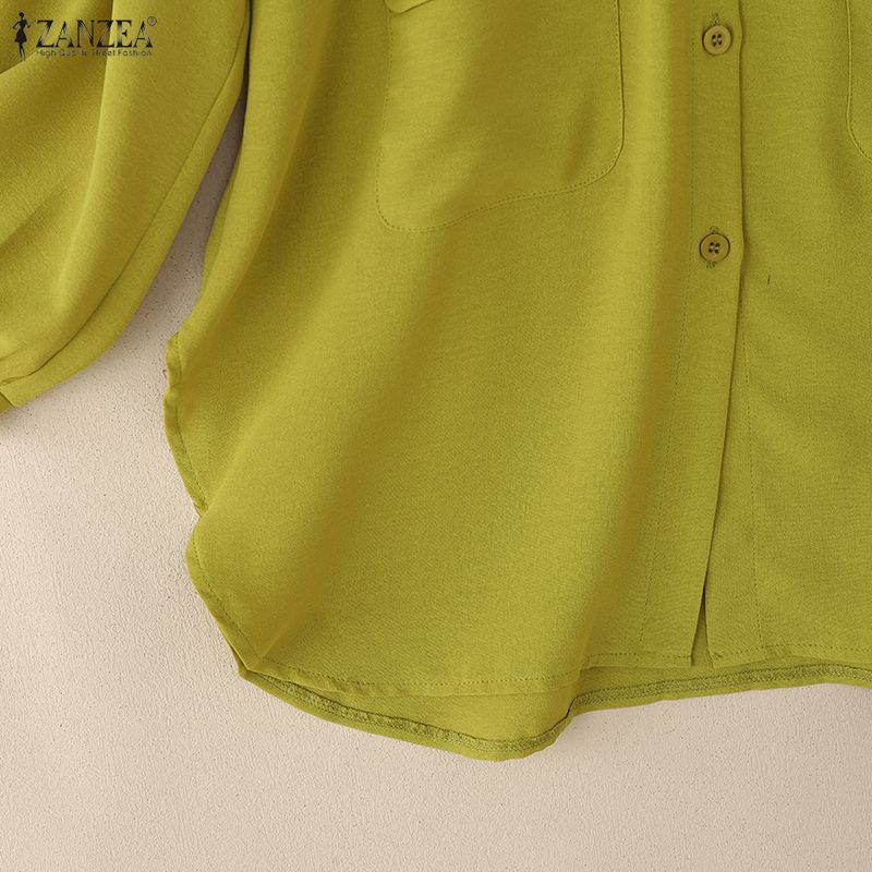 ZANZEA Женская однотонная свободная блузка с отложным воротником и рукавом 3/4