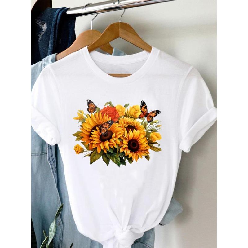 (Европейский размер)  Модная женская футболка Топ Валентин Цветок Грузовик Короткий рукав Принт Женская одежда Повседневная Футболка Женские Графические футболки