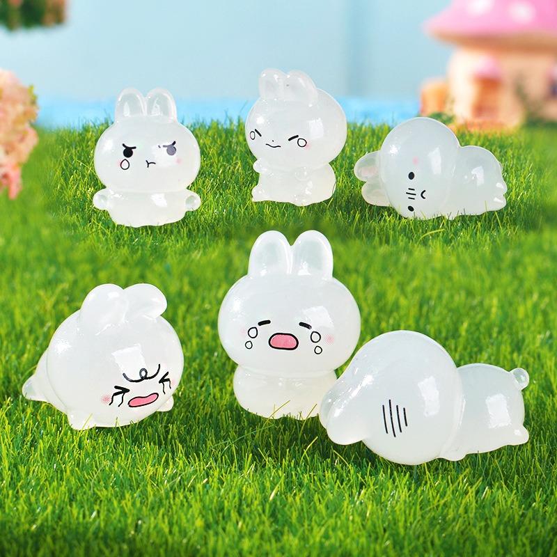 Micro 6Pcs Landscape Creative Cute Night Light Playful Bunny Diy Decoration Doll House Landscaping Office Home Small Ornaments