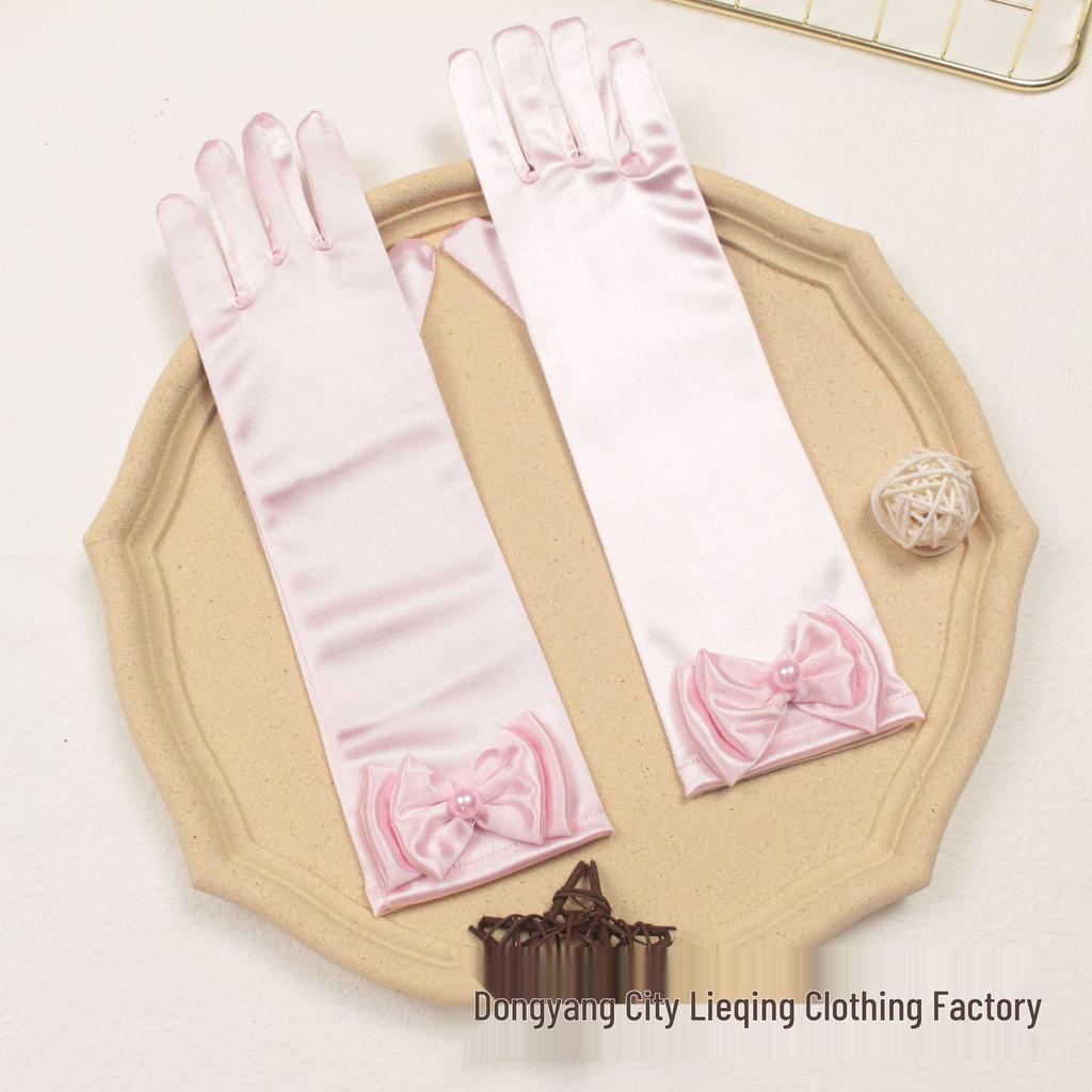 Princess Elsa Kids' Satin Gloves – Snow White Frozen Sophia Bow Performance Long Gloves