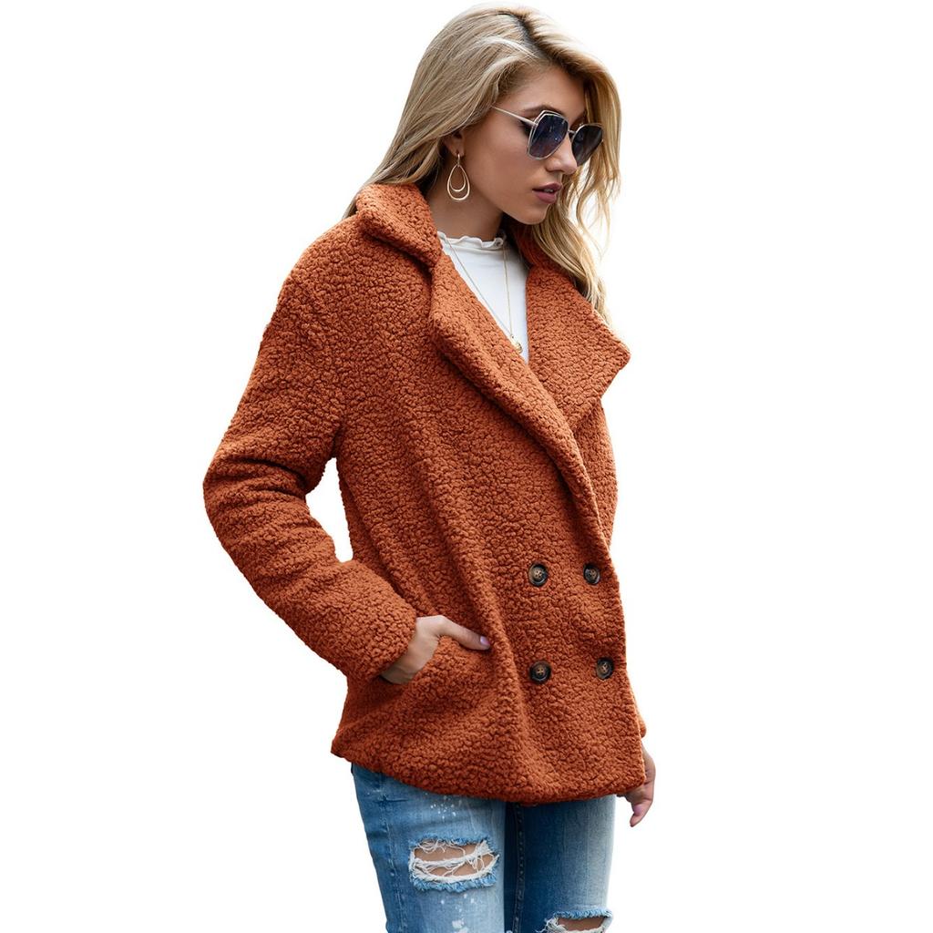 Plush Jacket, Lapel, Loose Fit, Woolen Sweater, Women's Casual Jacket