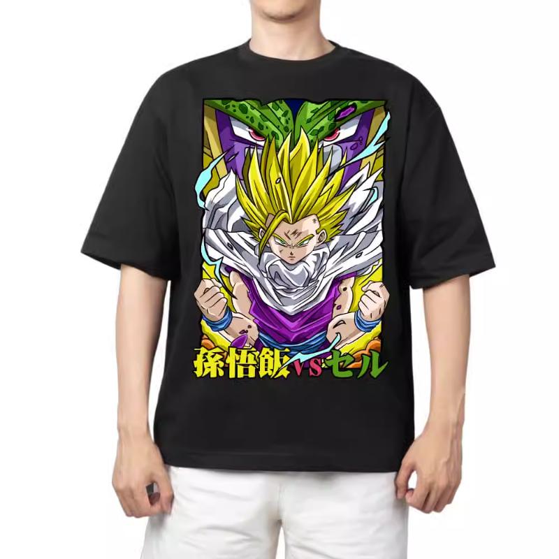 T Shirt for Mens Dragon Ball Pattern Printed Summer Retro Neckline Loose Large Size Versatile Shortsleeved Tshirt Clothes Top