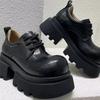 Женские лоферы из натуральной кожи с круглым носком на толстой подошве на шнуровке, черные лакированные туфли на платформе, новая весенняя обувь 2025