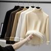 Women's Fashion Insulated Velvet Sweater with Collar, Korean Warm Knitted Lined Pullover, Thin Top, Winter Knitwear