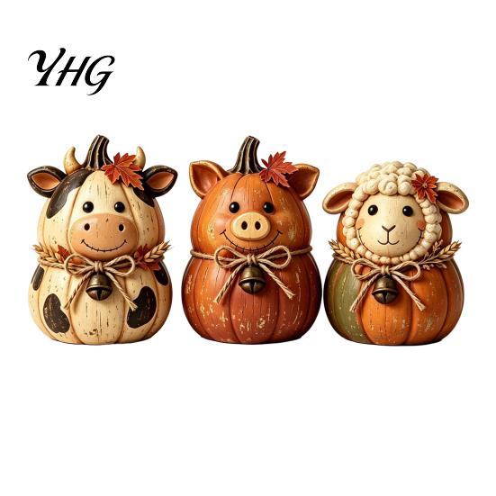 Handmade Wooden Holiday Gifts 3PCS Rustic Autumn Harvest Ornaments, Animal Designs Retro Table Decor Distressed Farmhouse Crafts, Decorative Figurines
