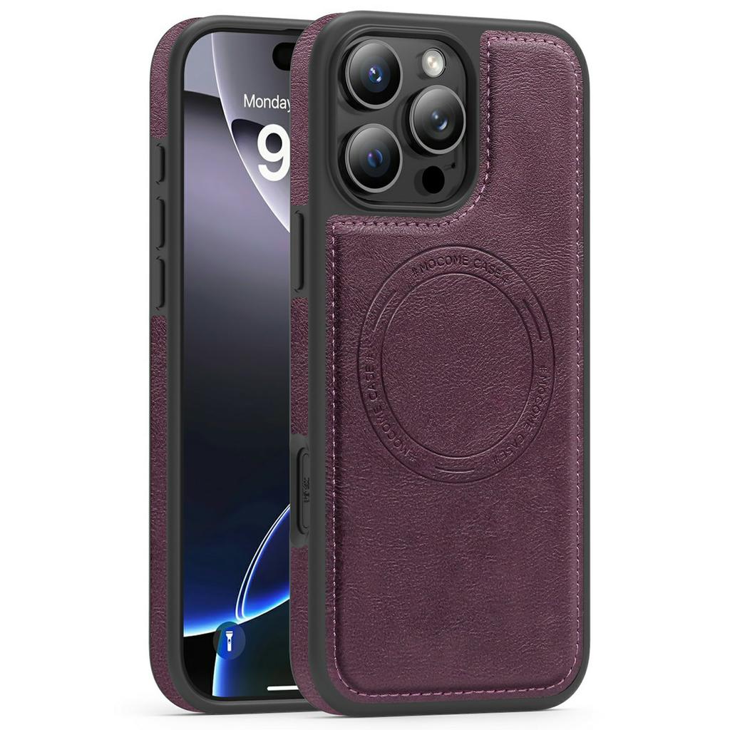 For iPhone 16 Pro Max Case Compatible with MagSafe Leather Back Phone Cover