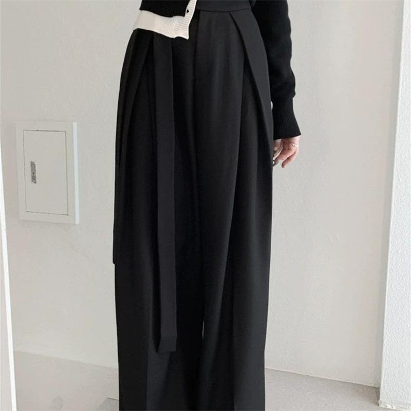 Женские брюки в стиле вестерн с драпировкой, осенние, широкие штанины, создающие уникальный повседневный образ для поездок на работу, женские брюки