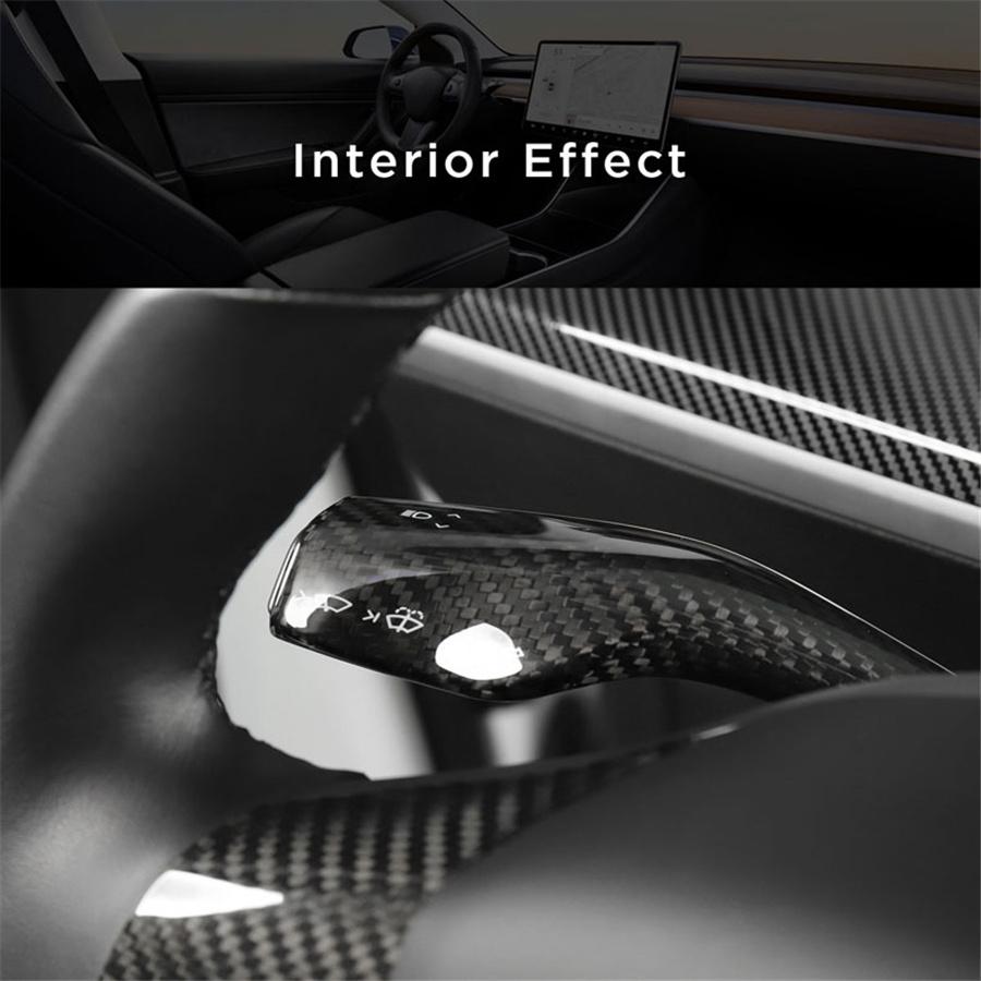 For Tesla Model 3 Y Gear Shift Cover Steering Wheel Accessories Glossy Carbon Fiber Look