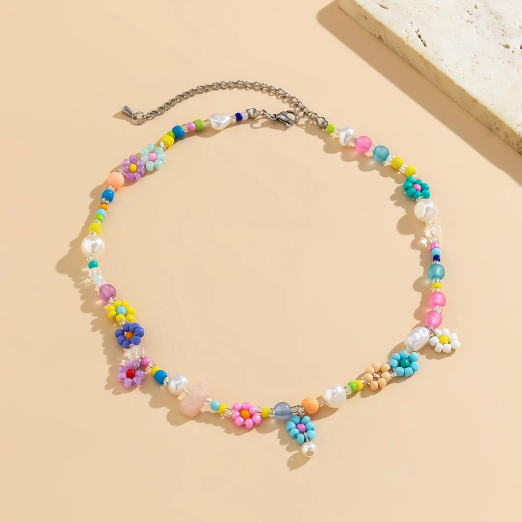 Boho Colorful Small Seed Bead Weave Flower Necklace for Women Handmade Short Choker Collar Neck 2026 Fashion Jewelry Accessories