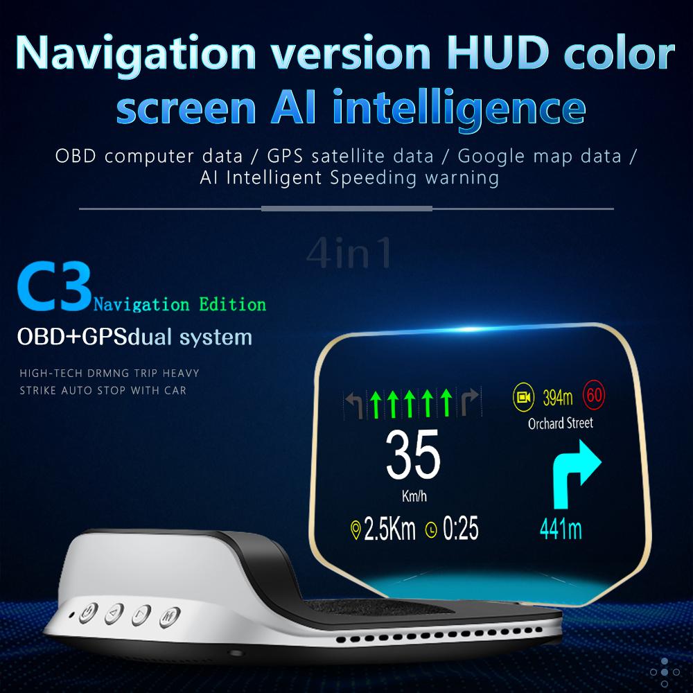 C3 Проекционный дисплей на лобовое стекло OBD GPD Двойная система Автомобильный спидометр Напряжение Температура воды Предупреждение о превышении скорости Электроника Тахометр Автомобильные аксессуары