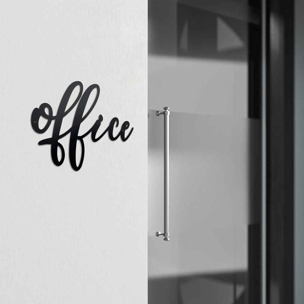 Металлическая табличка на дверь офиса для дома и бизнеса – Художественное настенное украшение с современным шрифтом | Черные офисные таблички для стен, 9" x 7"