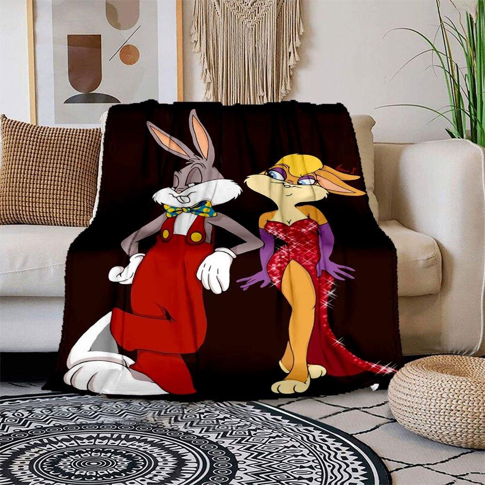 Bugs Bunny & Lola Bunny Looney Tunes Art Print PosterBlanket Flannel Throw Blanket for Sofa, Bed, Travel, Camping, Office