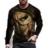Men Sport Long Sleeve Round Neck Fashion Tops T Shirt 3D Digital Print Pullover Fitness T Shirt