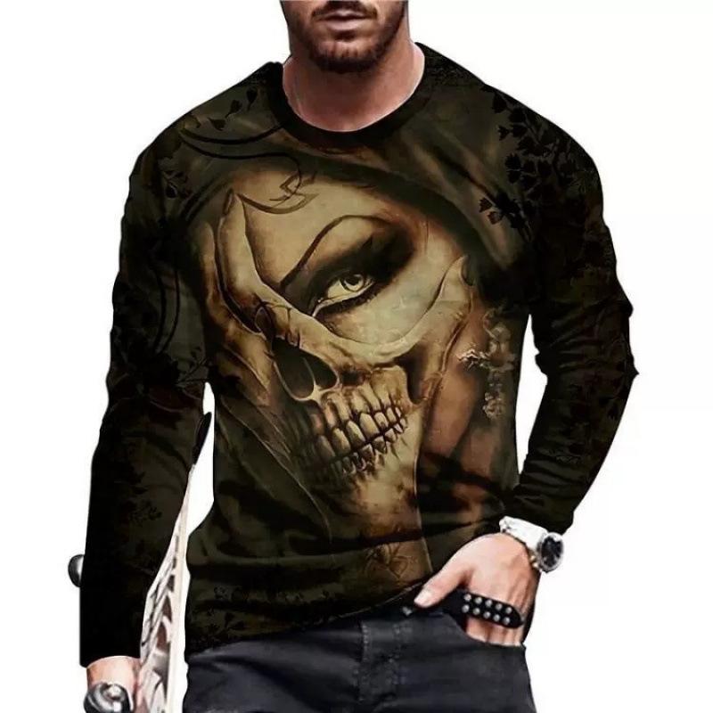 Men Sport Long Sleeve Round Neck Fashion Tops T Shirt 3D Digital Print Pullover Fitness T Shirt