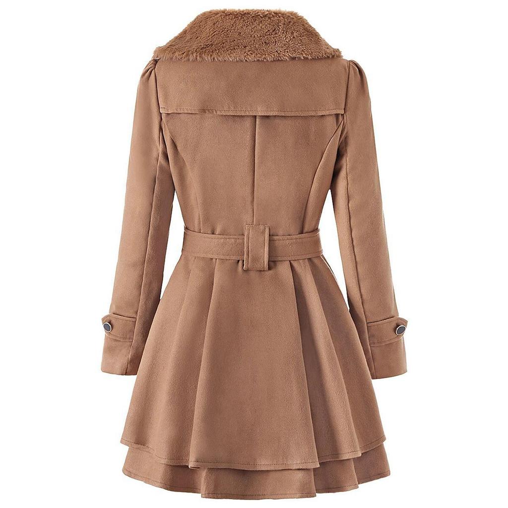 Women's Fashion Lapel Double-Breasted Thick Wool Trench Casual Coat Jacket
