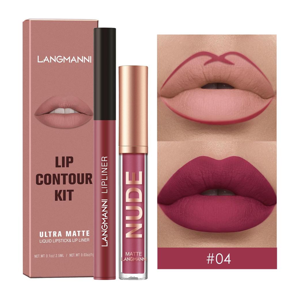 Langmanni 2-Piece Matte Lip Gloss & Liner Set - Long-Lasting, Smudge-Proof Makeup