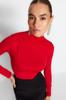Women's Fashion New Bodysuit Red Bodysuit with Fitted Collar Detail