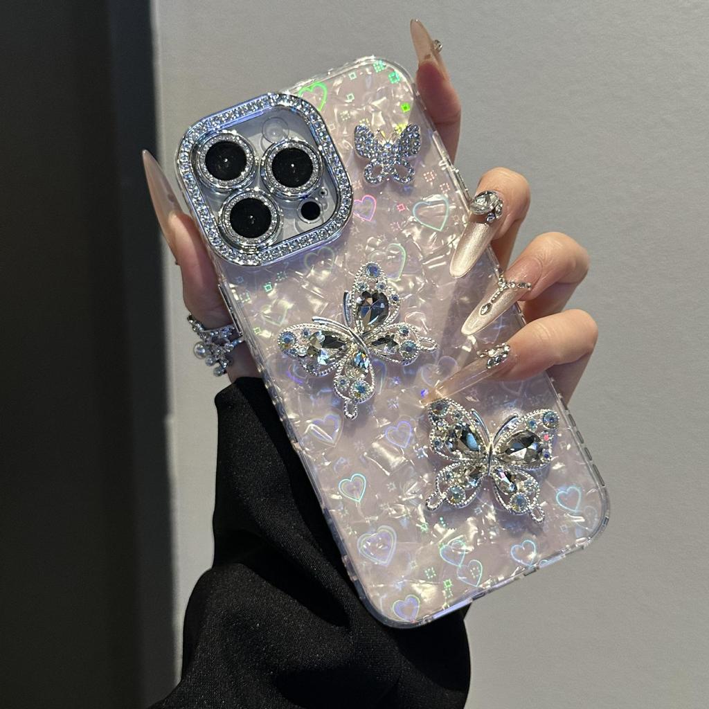 Чехол для телефона со стразами в виде бабочки и сердца для iPhone 17 Pro Max/15/12