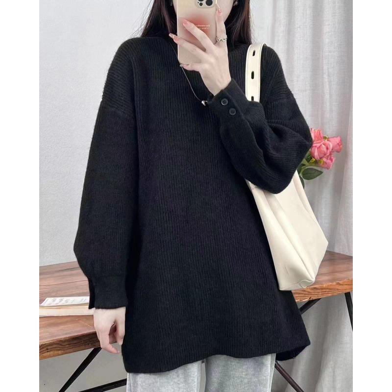 Свободный трикотажный пуловер с утолщенными манжетами в стиле ленивого ветра для женской осени и зимы, средней и длинной длины, для женщин
