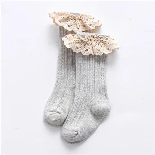 Носки для маленьких девочек, весенне-осенние полосатые кружевные детские длинные носки принцессы, повседневные спортивные носки для детей от 0 до 5 лет