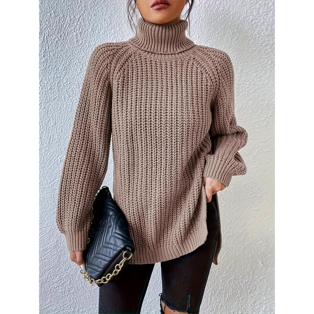 Водолазка вязаная с разрезом по низу универсальный свитер, повседневный свитер с длинным рукавом для осени и зимы, женская одежда