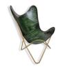 Классическое зеленое кожаное кресло-бабочка - удобное складное кресло-бабочка для гостиной - с золотистой порошковой покраской железной подставкой