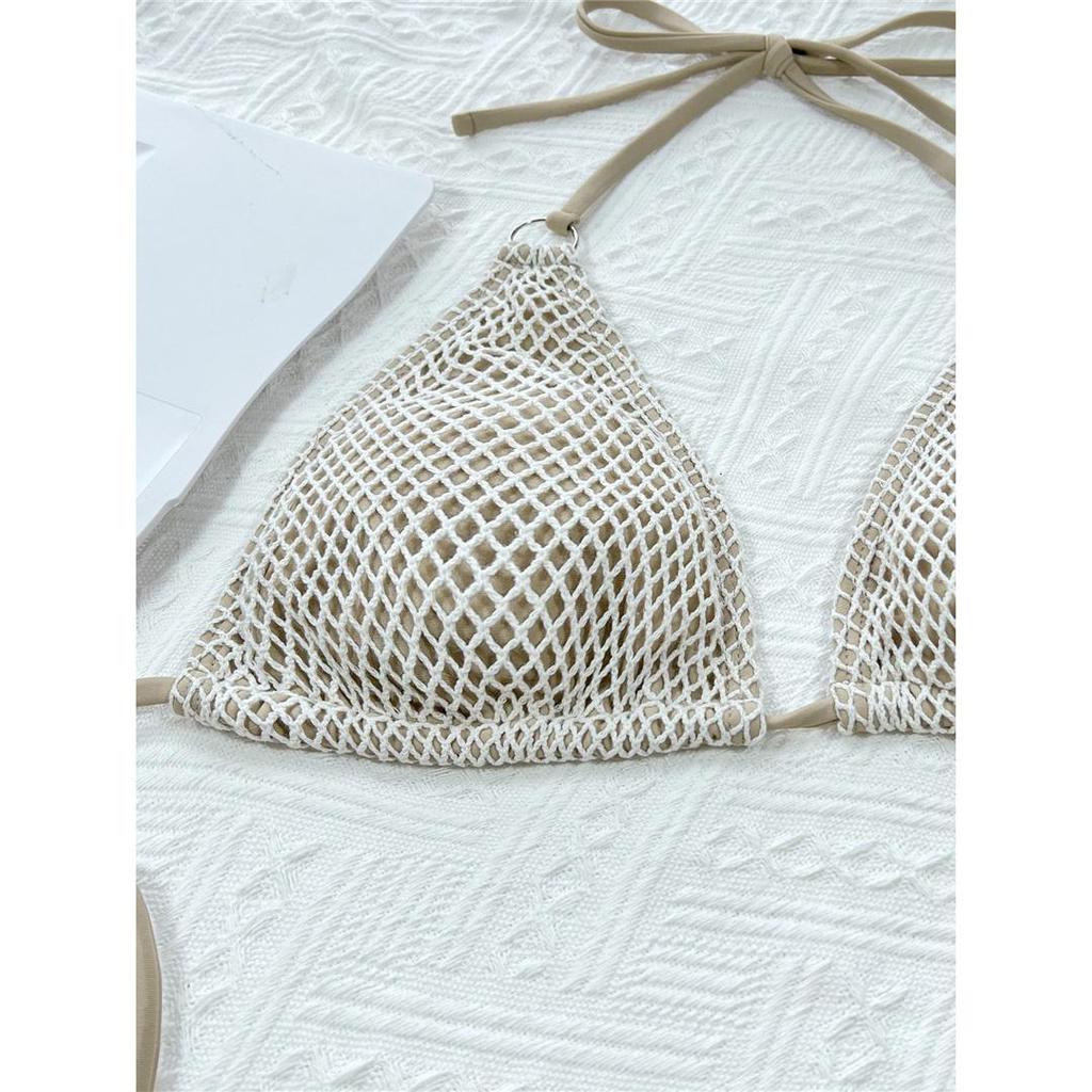 Sexy Halter Mesh Fish Net Brazilian Bikini Female Swimsuit Women Swimwear Two-pieces Bikini Set Bather Bathing Suit Swim