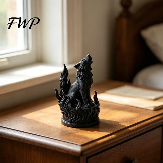 Multi-scene Wolf Decoration 3D Printed Heart Sculpture Dark Flame Symbolic Decor with Hardcore Aura, Home PLA Eco-Friendly Office Statue for