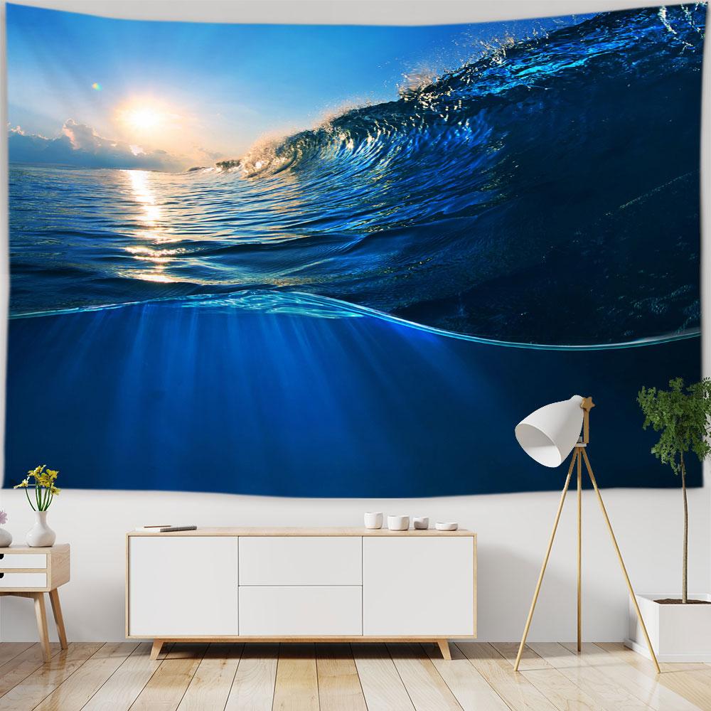 Beach Starry Tapestry Home Decor Living Room Natural Moon Sea Landscape Tapestry Fabric Hippie Wall Hanging Tapestry Tapiz