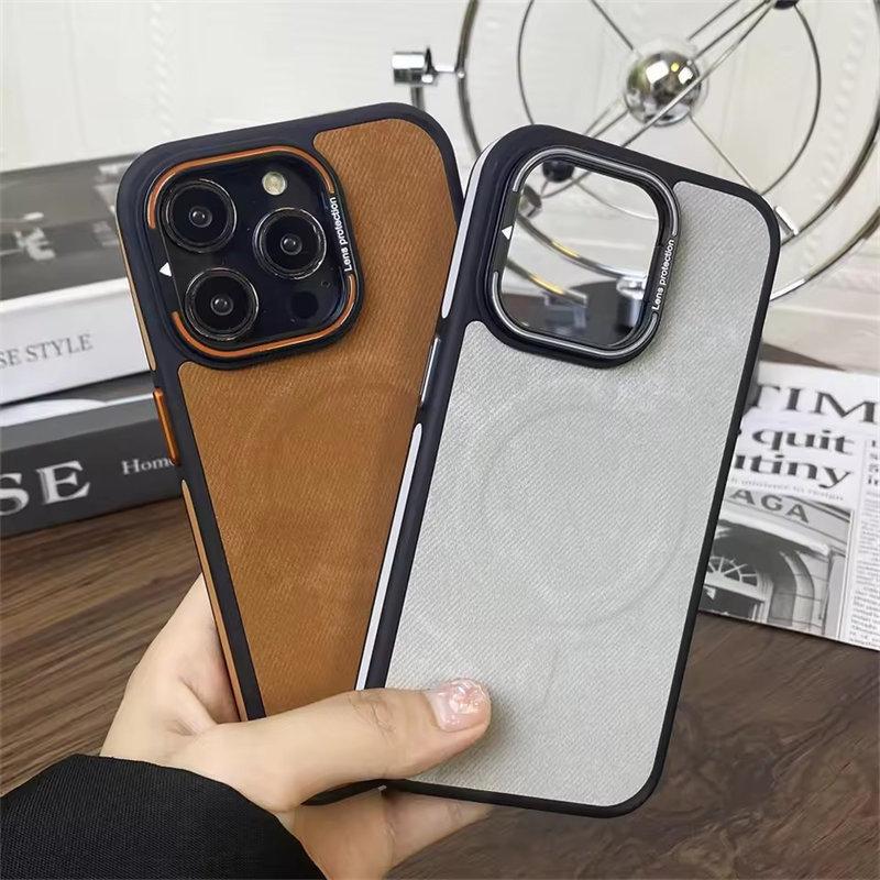 Luxury Lens Holder Magnetic Fabric Phone Case For iPhone 12 13 14 15 16 Pro Max For Magsafe Wireless Charging Skin Feel Cover