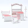 6pcs/set Wooden DIY Mini Dollhouse Bedroom Furniture Toys Set 1/12 Simulation Furniture Model Toy for Doll House Decoration Pink