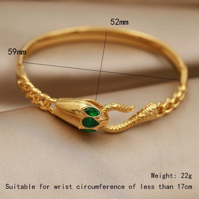 FYSARA Green Eye Snake Shape Desgin Stainless Steel Bracelet Clasp Titanium Steel Bangle for Women Geometric Zircon Gifts